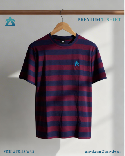 maroon navy white striped t-shirt for men