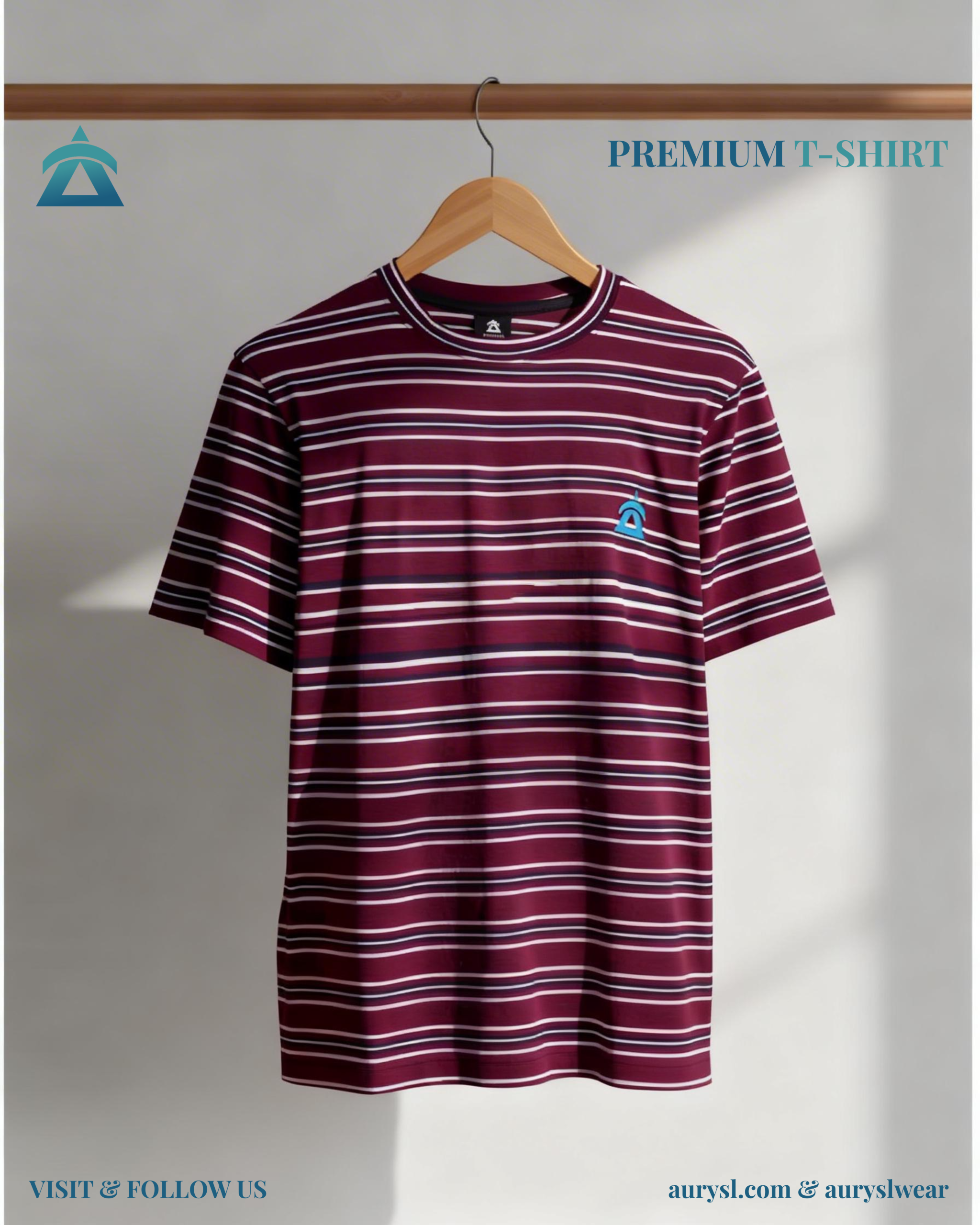 maroon and white striped t-shirt for men
