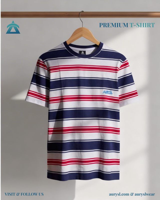 navy blue, red, white striped t-shirt for men