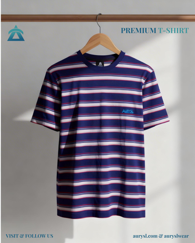 navy blue and white striped t-shirt for men